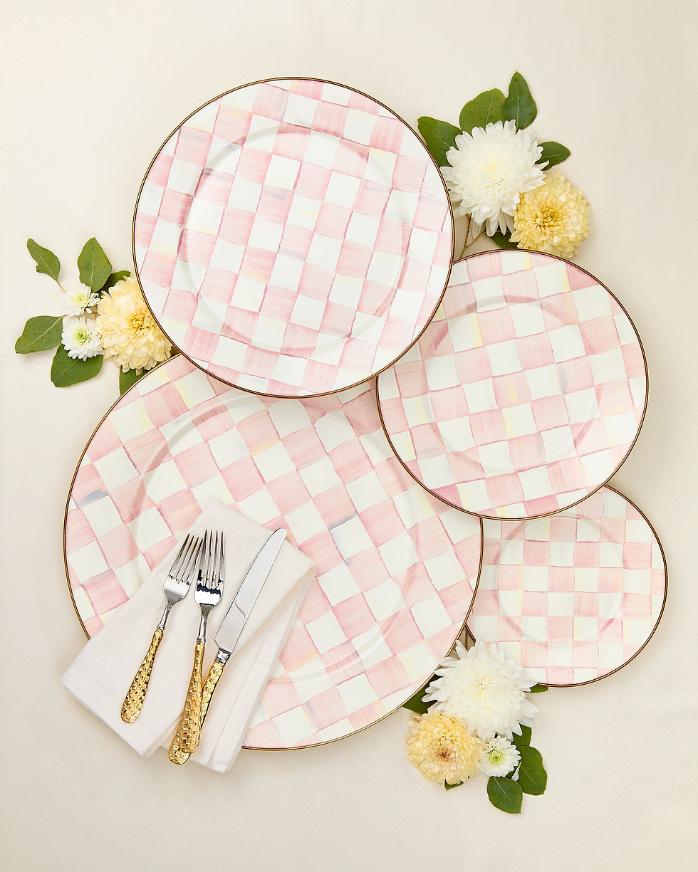 Mackenzie-Childs Rosy Check, pink and white checked salad/dessert plate