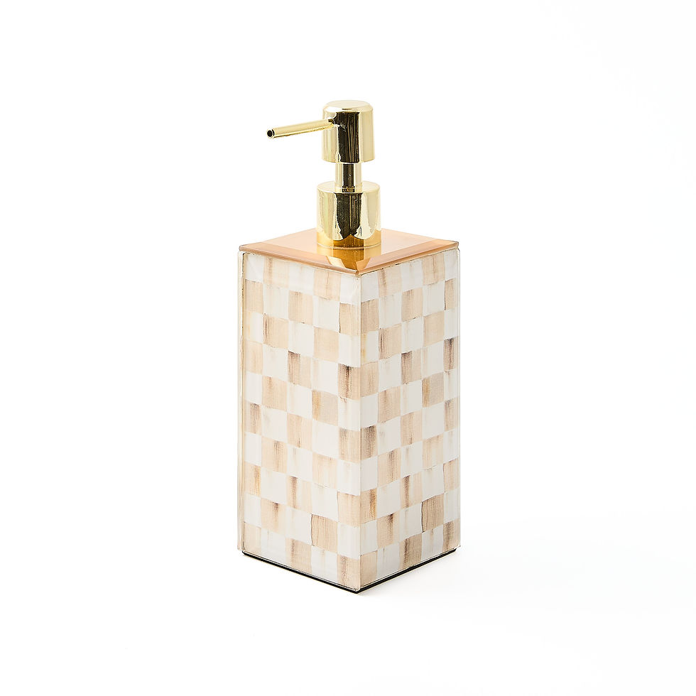 MacKenzie-Childs Mocha Check Glass Soap Pump