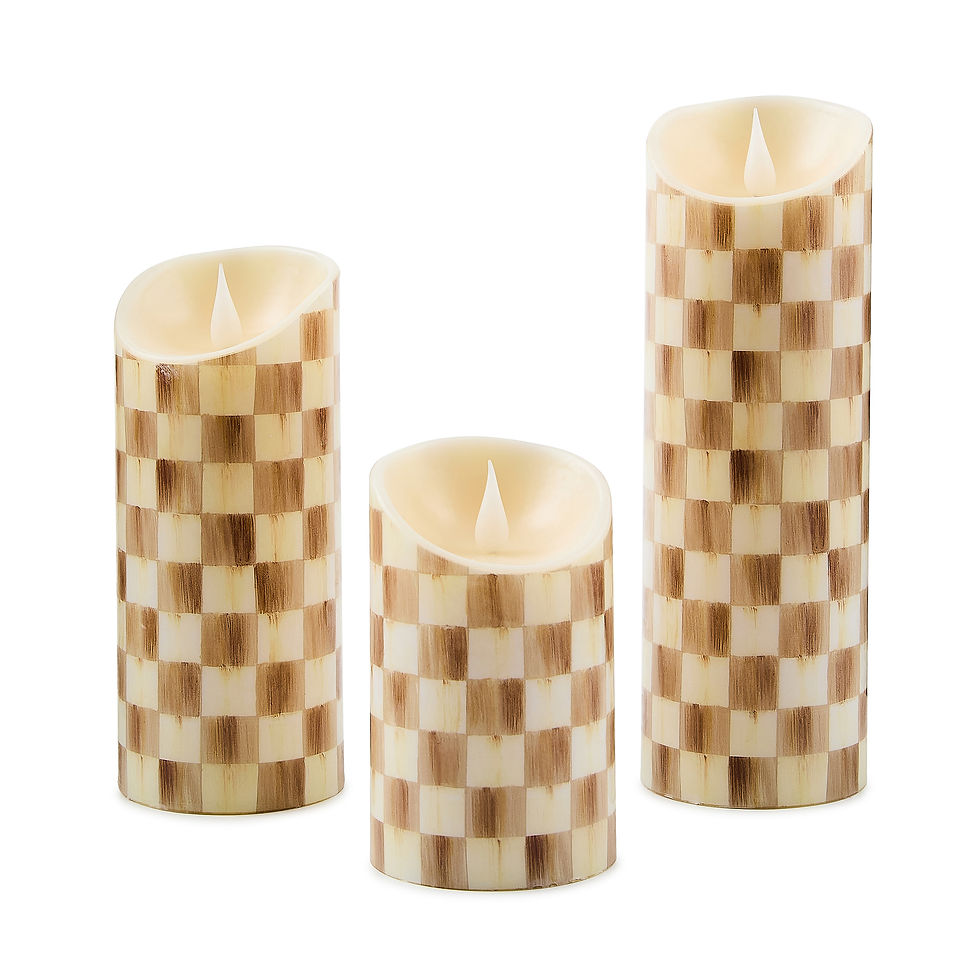MacKenzie-Childs Mocha Check Flameless 5" Pillar Candle
