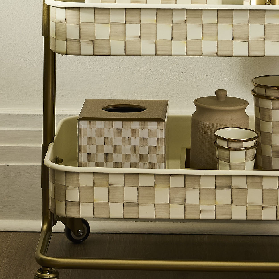 MacKenzie-Childs Mocha Check Glass Boutique Tissue Box Cover