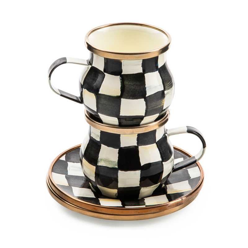 Mackenzie-Childs Courtly Check, Black and White Checked Espresso Cup and Saucer Set