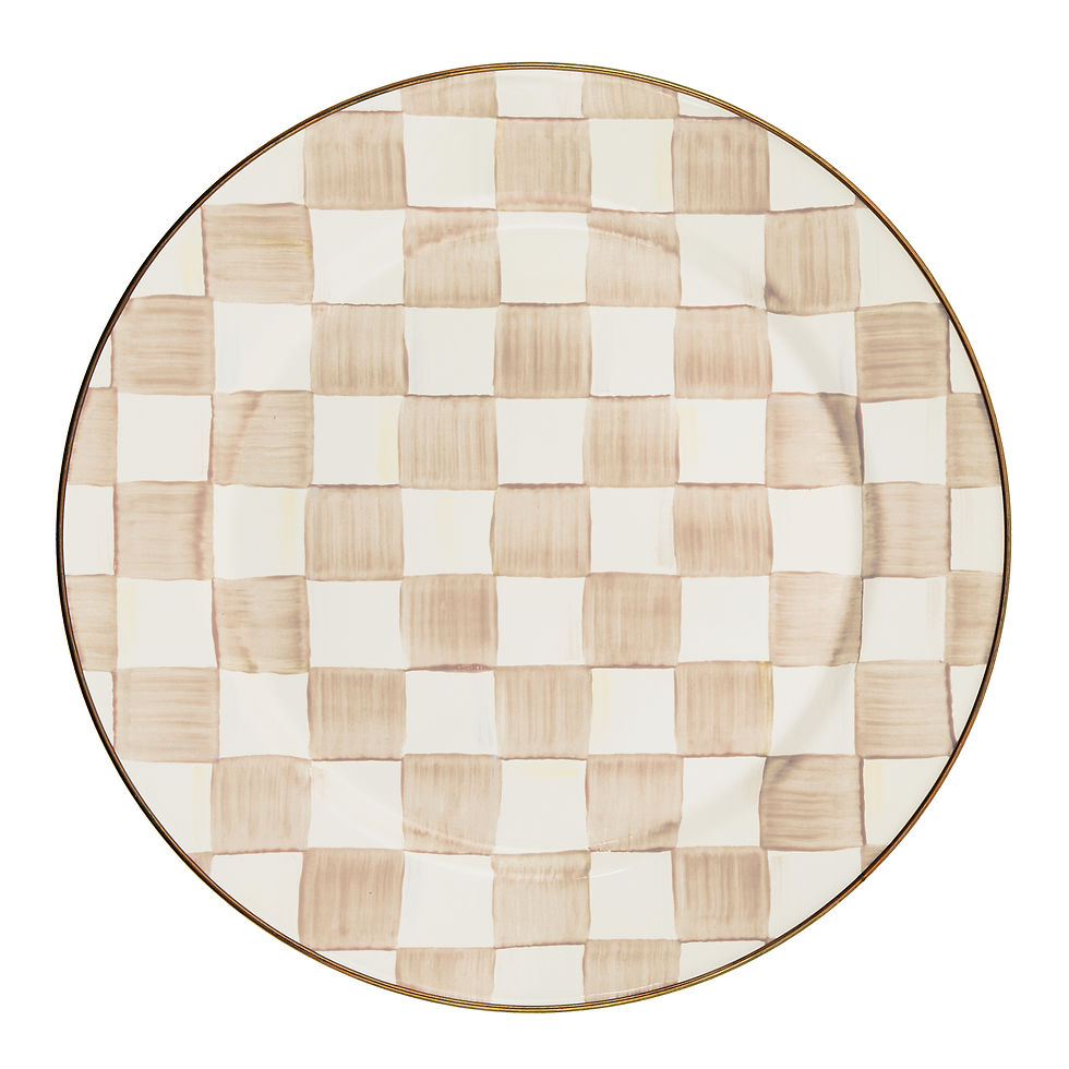 Mackenzie-Childs Mocha Check, brown and white checked charger plate