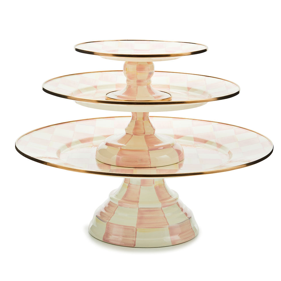 Mackenzie-Childs Rosy Check, pink and white checked mini pedestal platter
