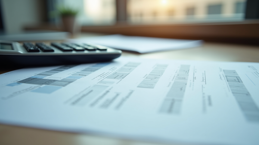Close-up view of a desk with financial documents and a calculator