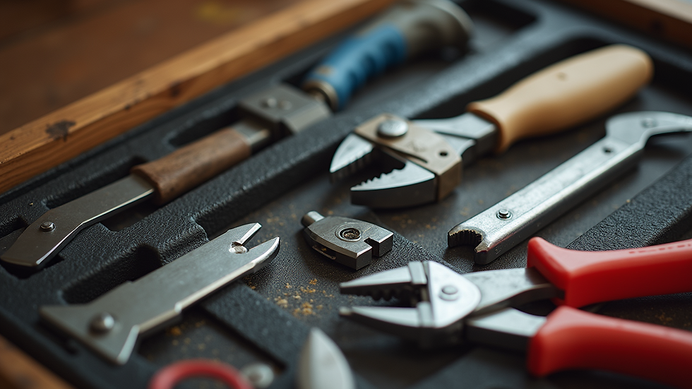 Close-up view of a handyman’s toolkit with various tools