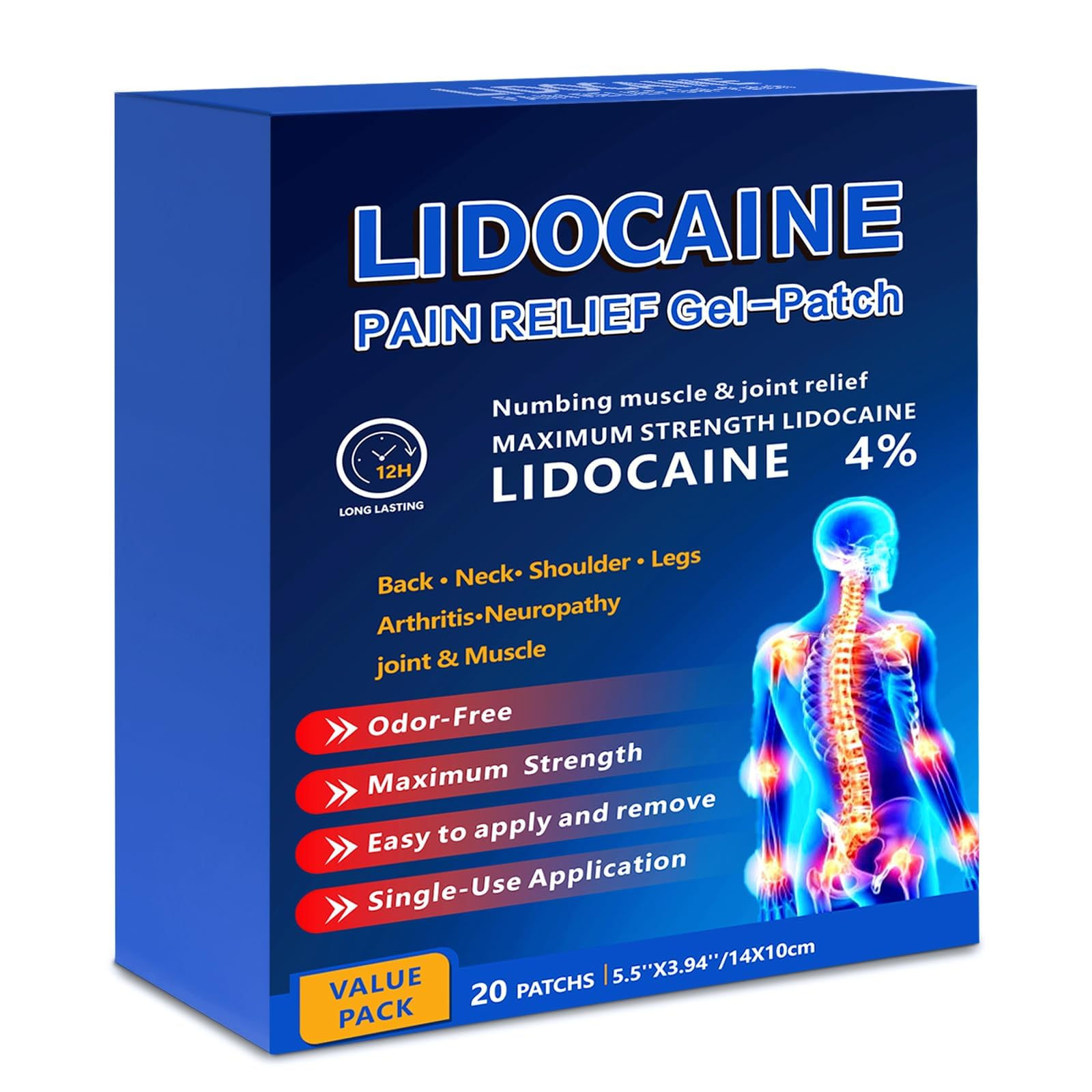 KIbabyDI LIDOCAINE Pain Relief Patch 20 Count | Maximum Strength Pain Patches fo