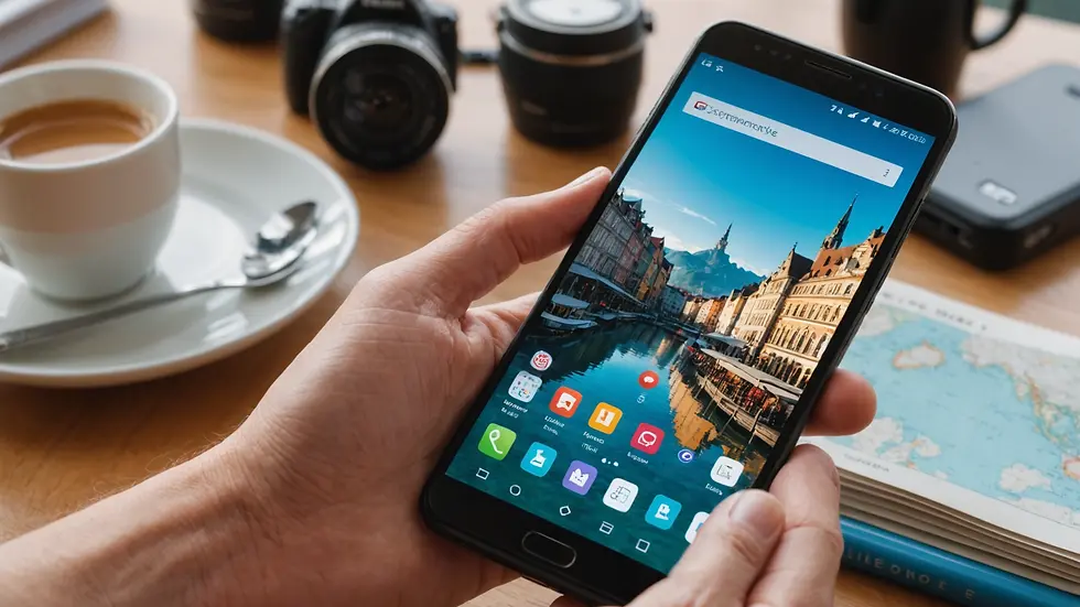 Close-up view of a smartphone with travel-related applications