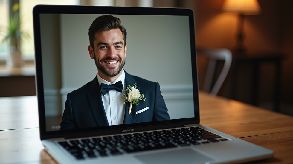 Eye-level view of a laptop screen showing a groom speech writing interface