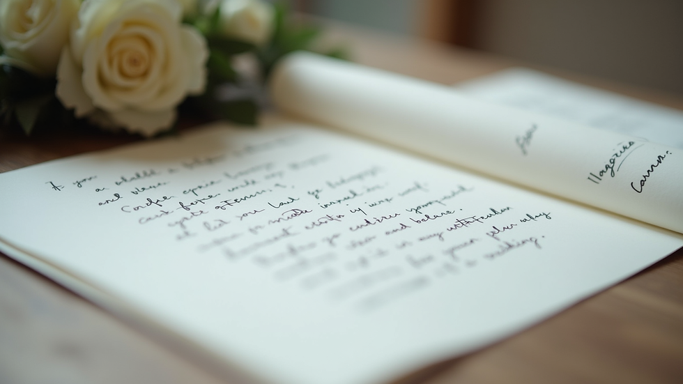 Close-up view of handwritten wedding speech notes on paper