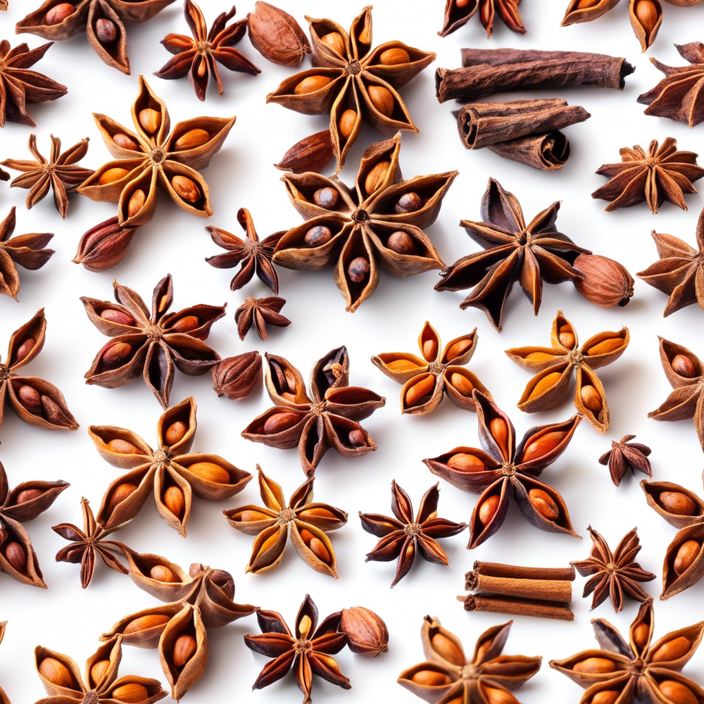 Whole star anise spice on white background