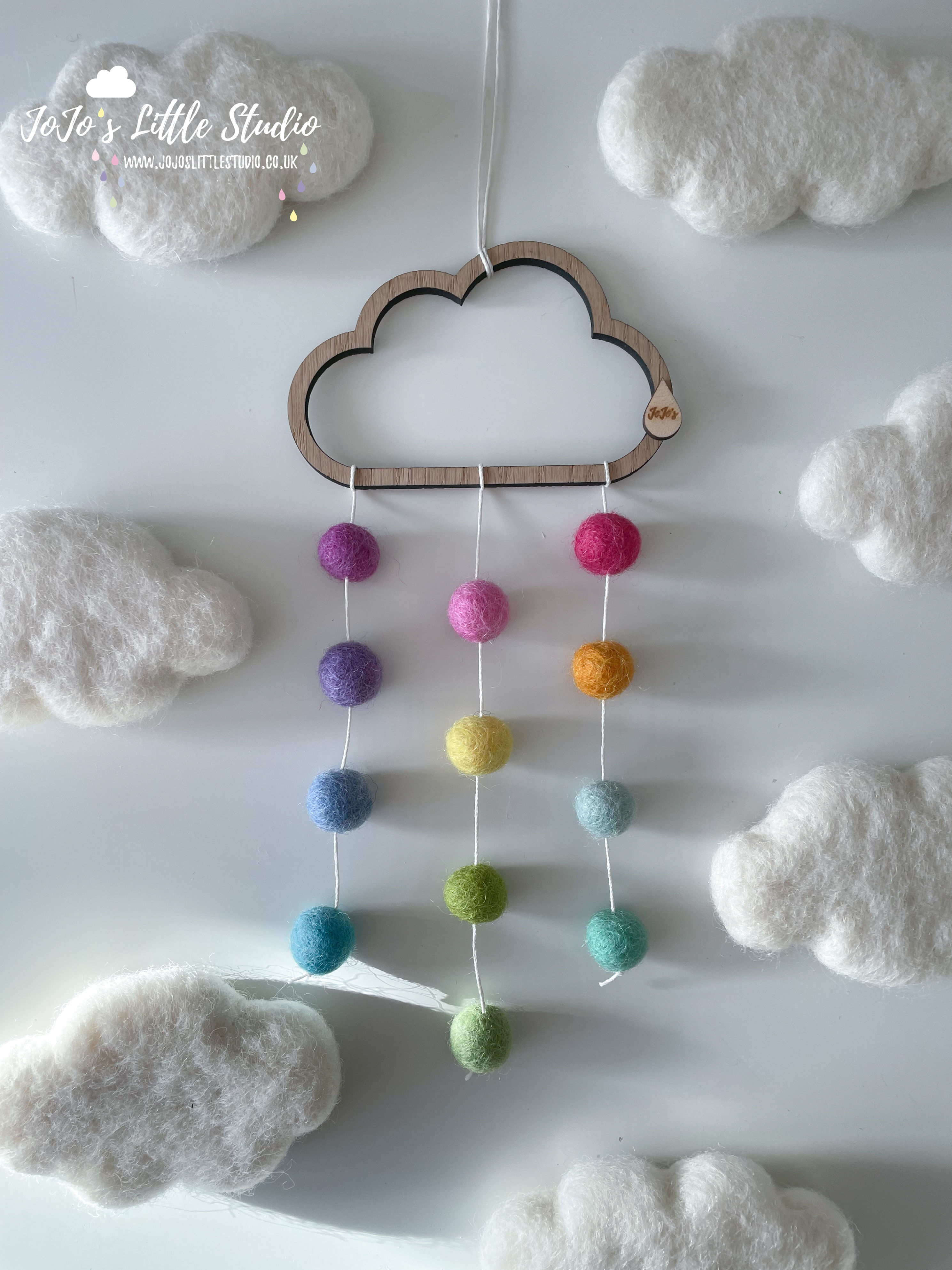 Natural Oak Cloud - Bright Rainbow Rain Wall Hanging - 10cm