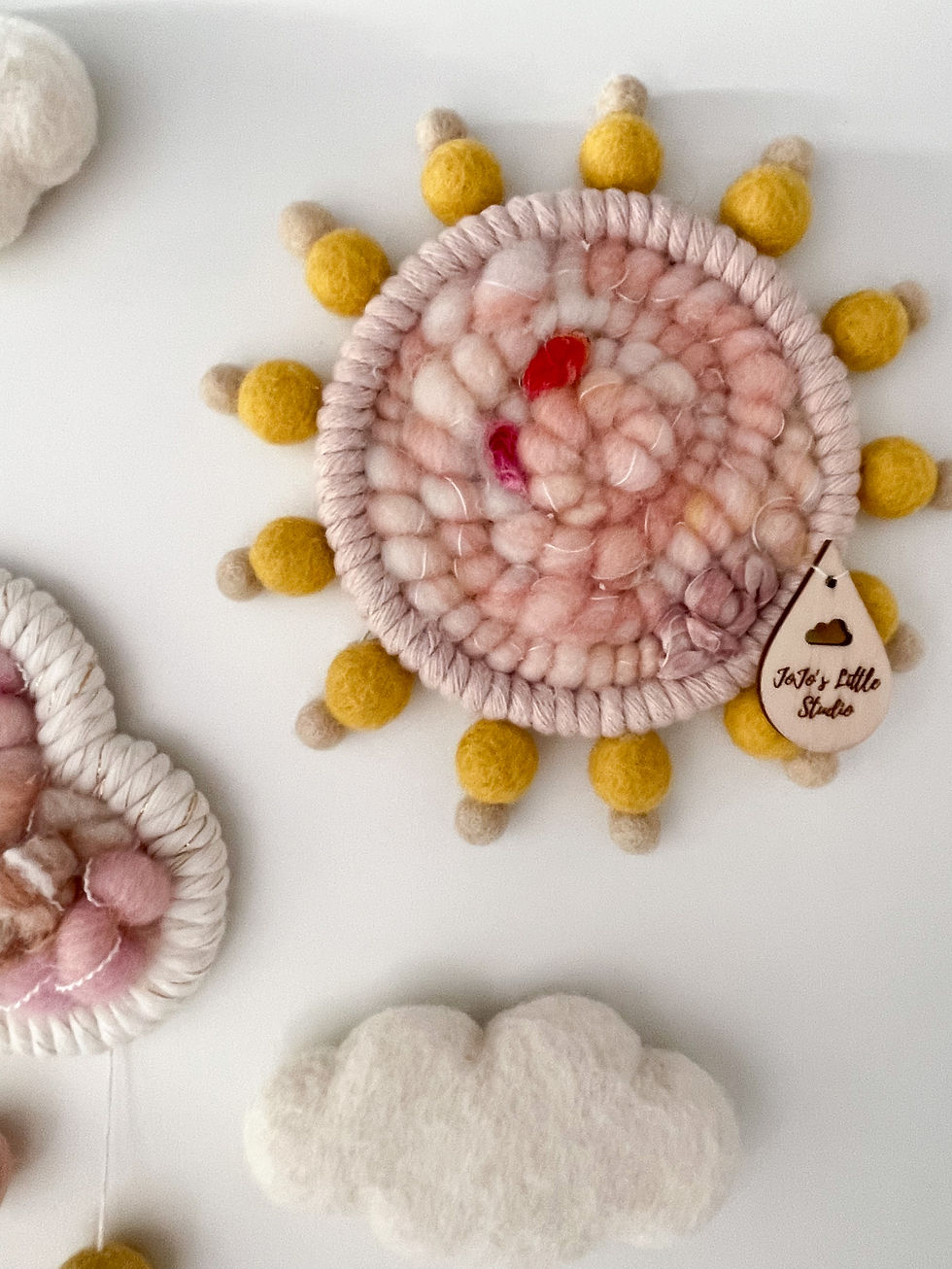 Thumbnail: Sunshine Wall Hanging - Pink Mustard Handspun - 16cm