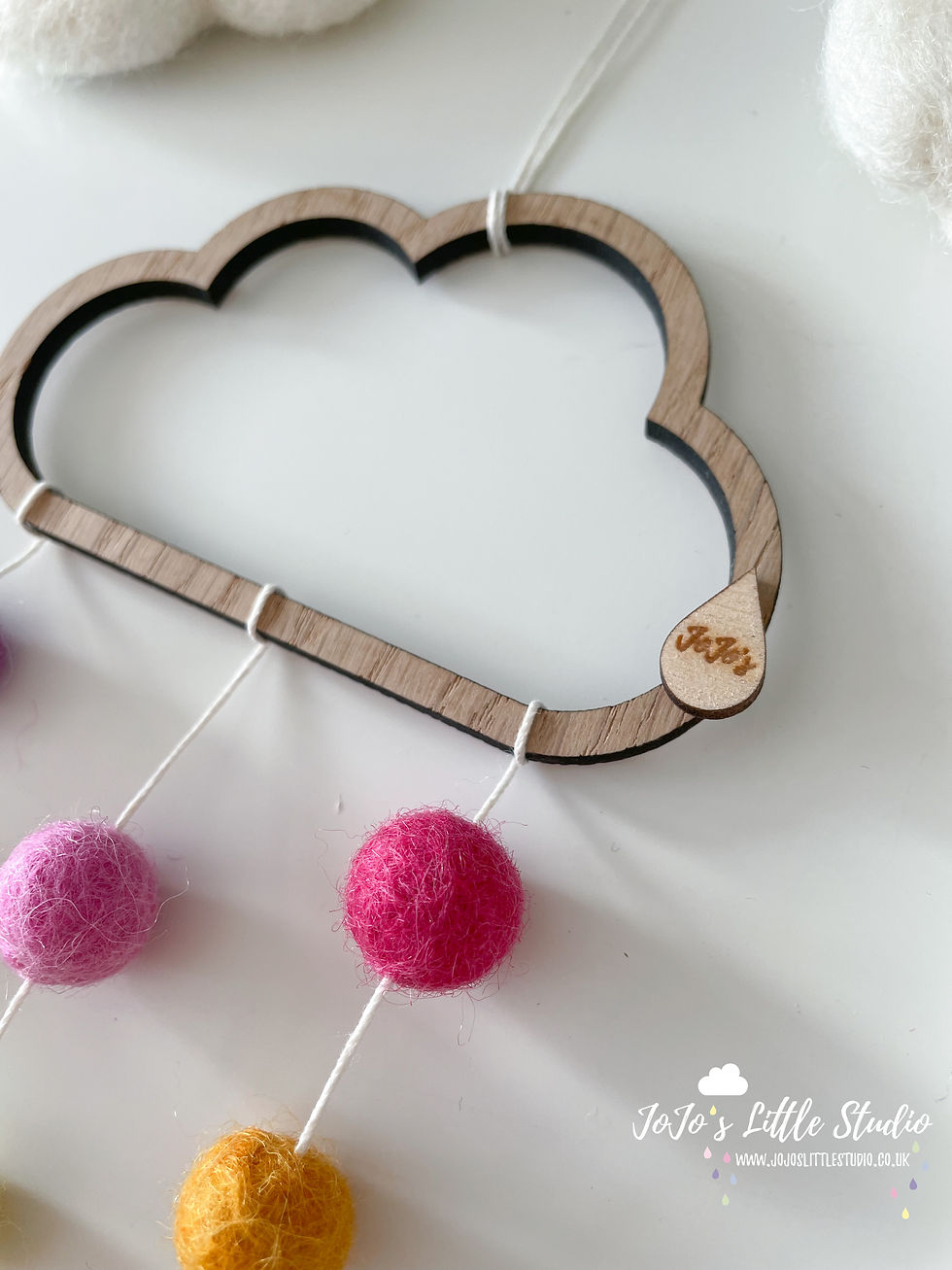 Thumbnail: Natural Oak Cloud - Bright Rainbow Rain Wall Hanging - 10cm