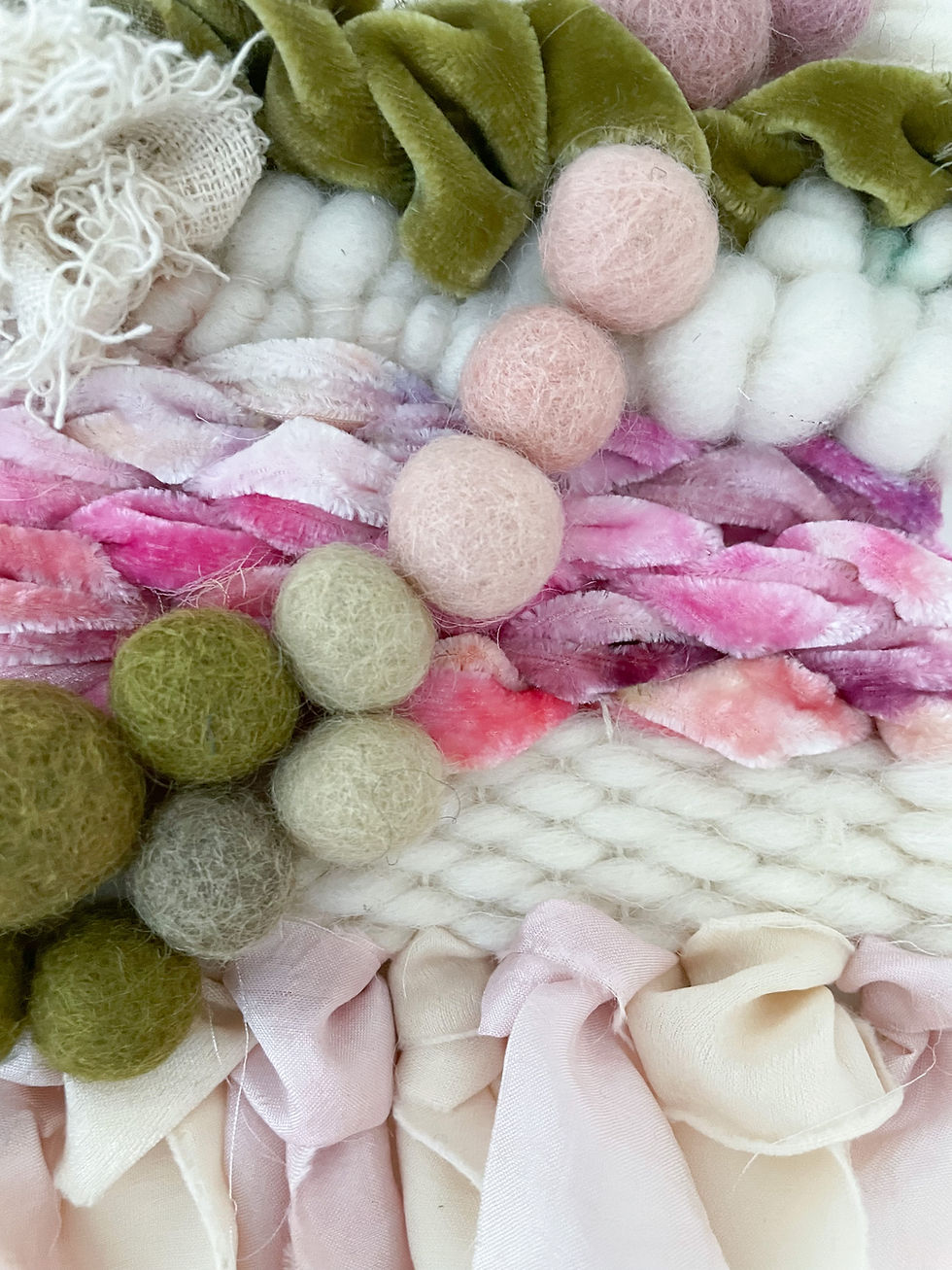 Thumbnail: Ivory Pastel Pink Muted Green Weave - 14cm x 32cm