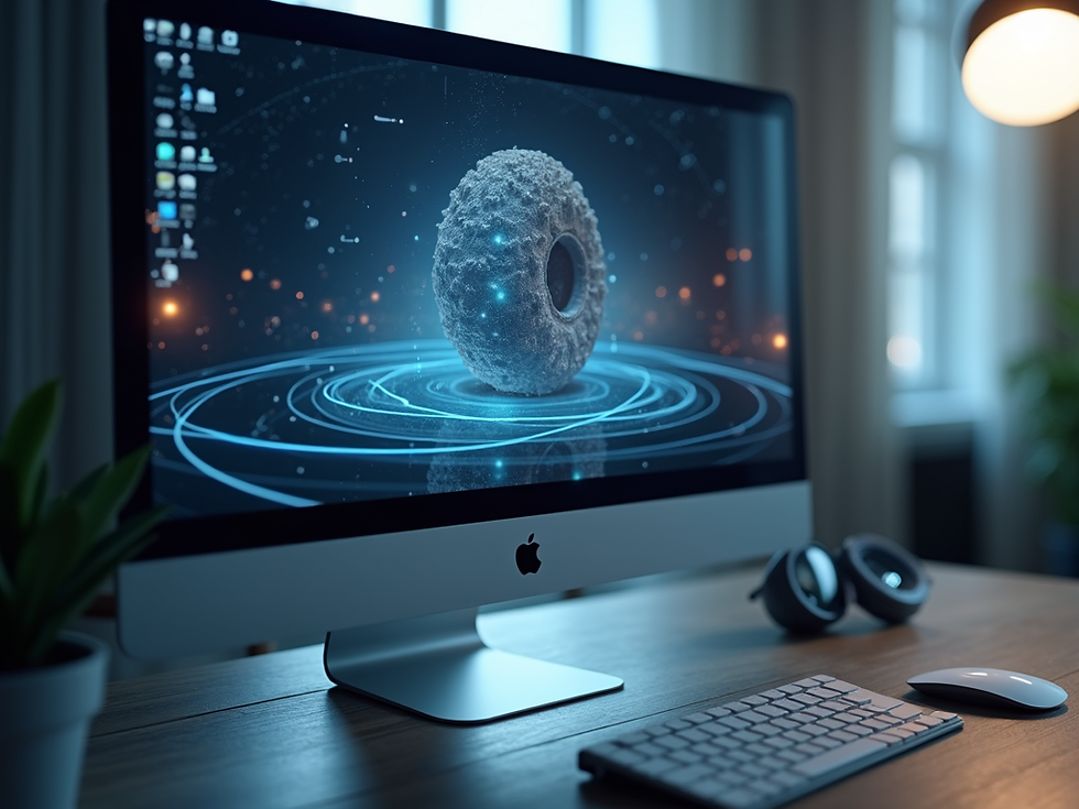 Close-up of a sleek, modern 3D product animation on a computer screen, showing a product rotating with soft studio lighting.