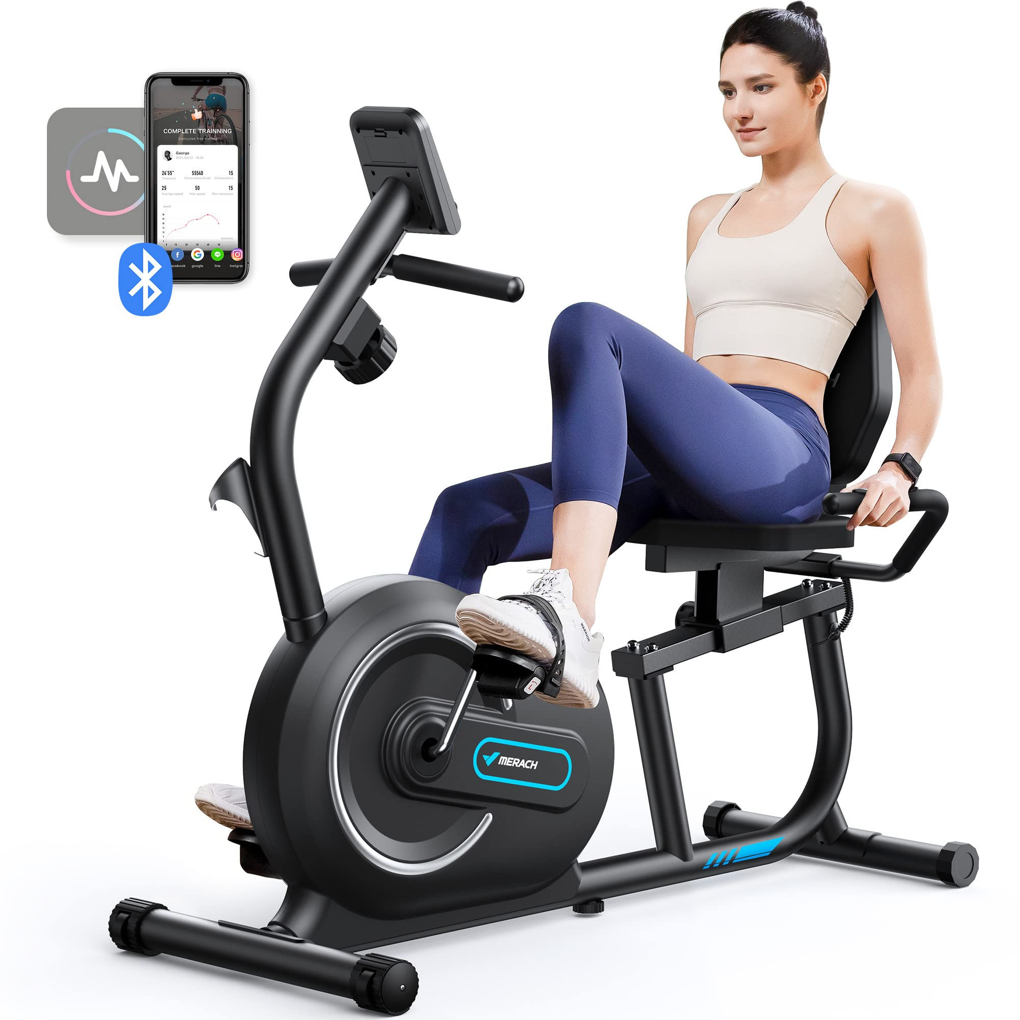 MERACH Recumbent Exercise Bike for Home Smart Bluetooth Exclusive App Connectivi