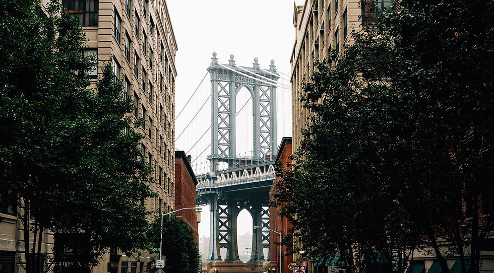 Walking across Brooklyn Bridge in New York City