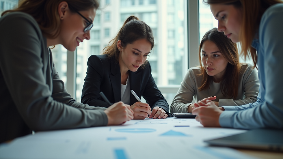 Eye-level view of a team collaborating on a project