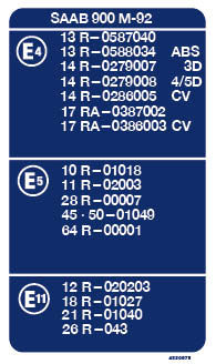 1992 ECE approvals sticker — Saab 900 (4320578)
