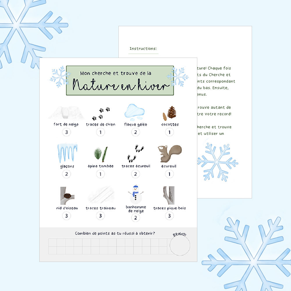 Cherche et trouve de la nature en hiver