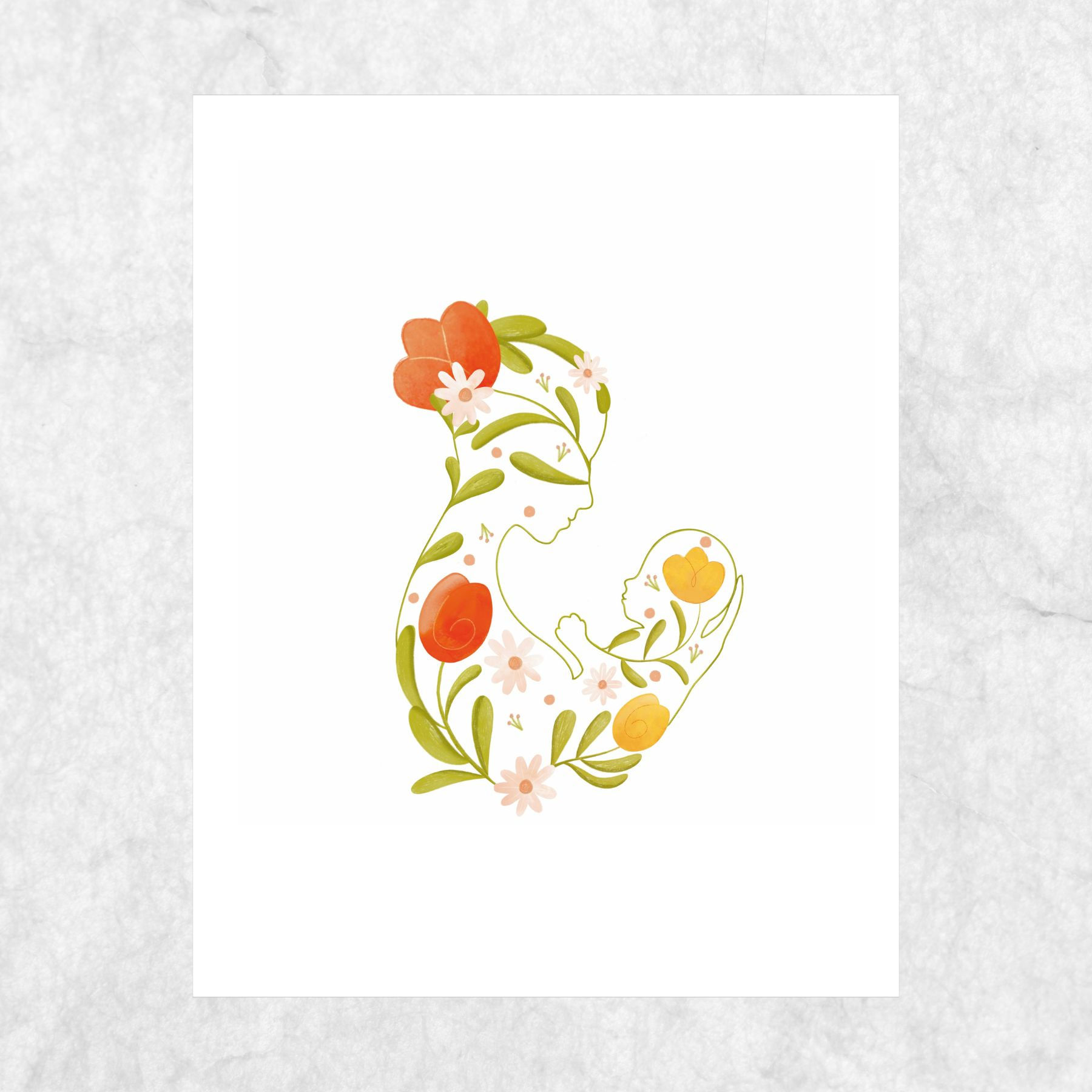 Illustration - Mère-bébé Fleurs