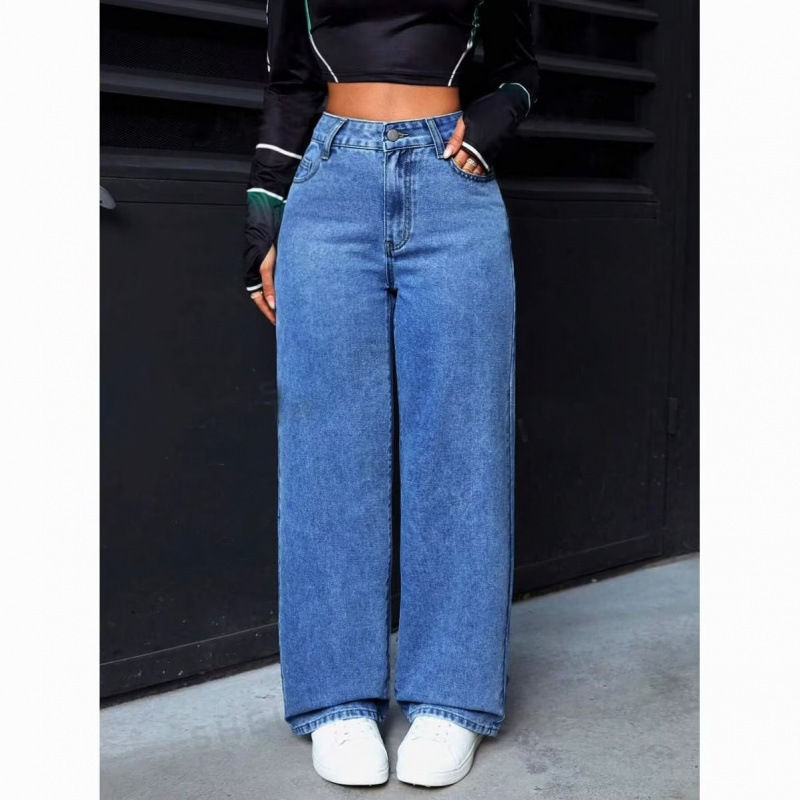 Miniatura: Calça Jeans Feminina de Cintura Alta com Perna Reta, Estilo Doce e Picante, Solt