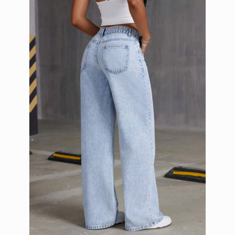 Miniatura: Calça Jeans Feminina de Cintura Alta com Perna Reta, Estilo Doce e Picante, Solt