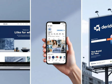 Brand identity applied consistently across website social media packaging print and signage