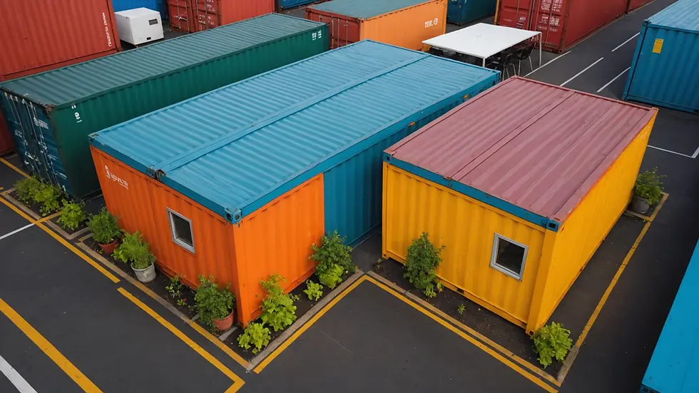 High angle view of a colorful shipping container restaurant