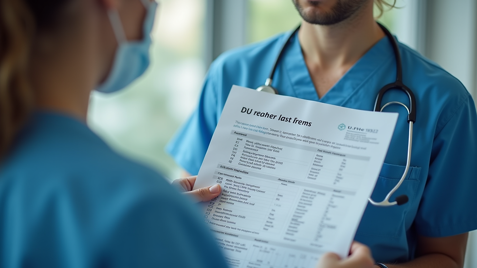 Close-up view of a medical professional explaining DUI screening results