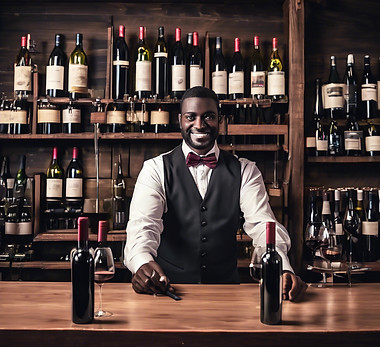 black wine salesman selling wine in a ba
