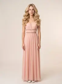 Model wearing pink dress