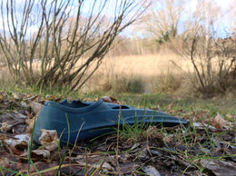 Eine Taucherflosse liegt im Laub