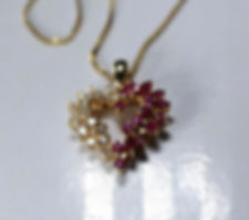 14k yellow gold pendant setting with Rubys and Diamonds