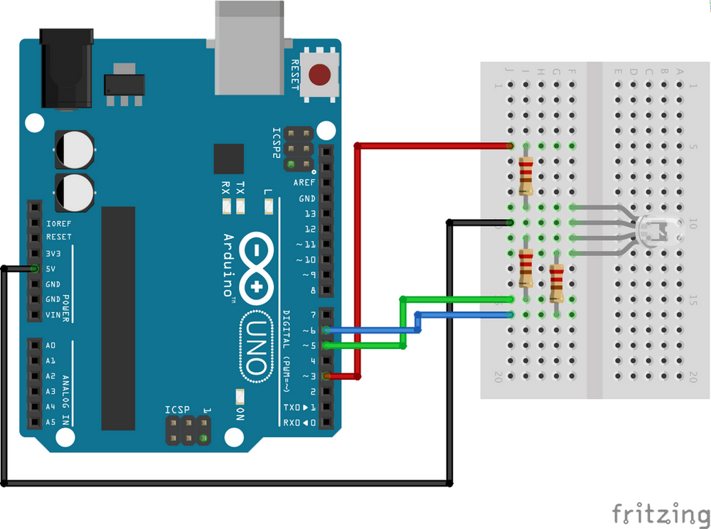 Connect and use an RGB LED with an Arduino