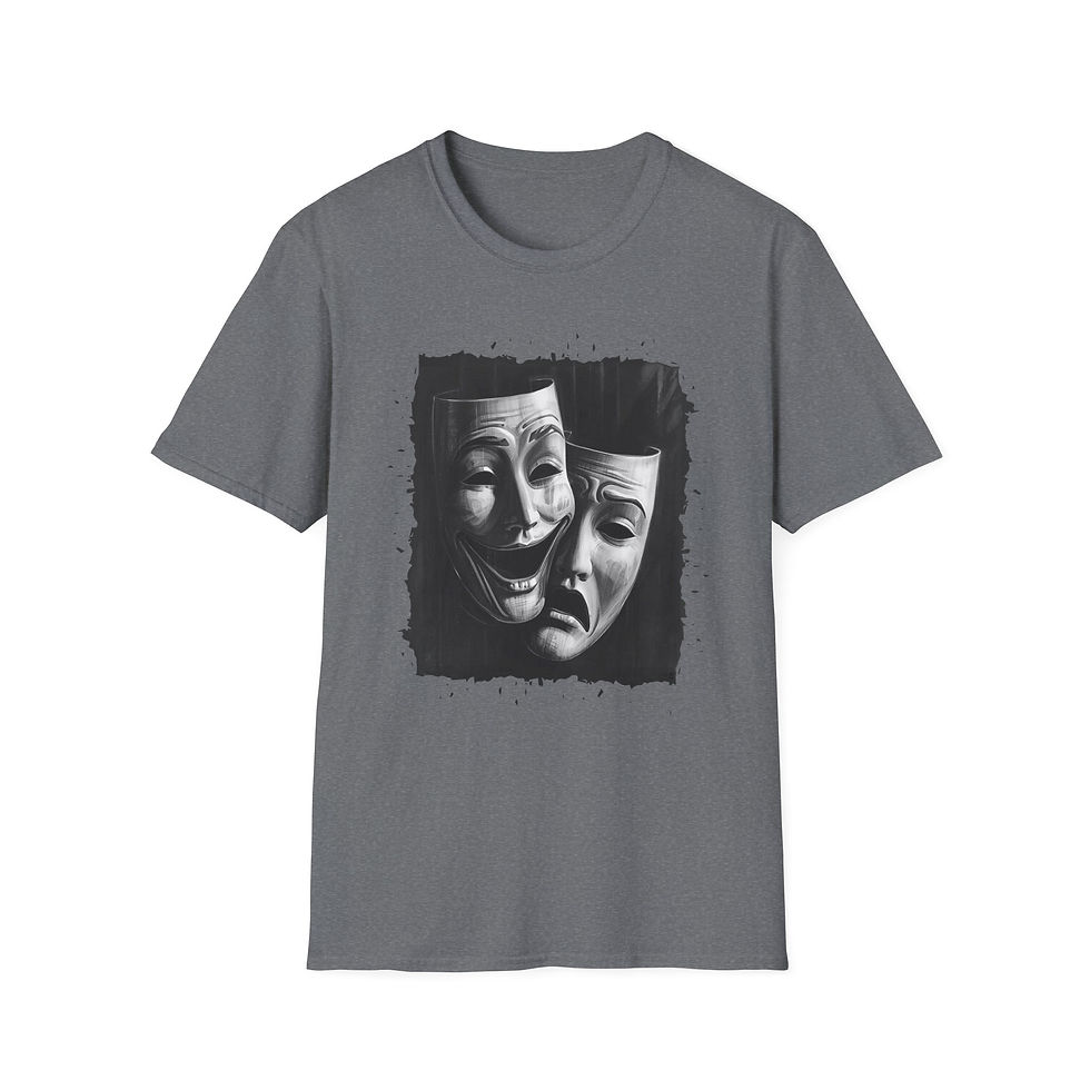 Thumbnail: BLACK AND WHITE SKETCHED THEATRE MASKS TEE