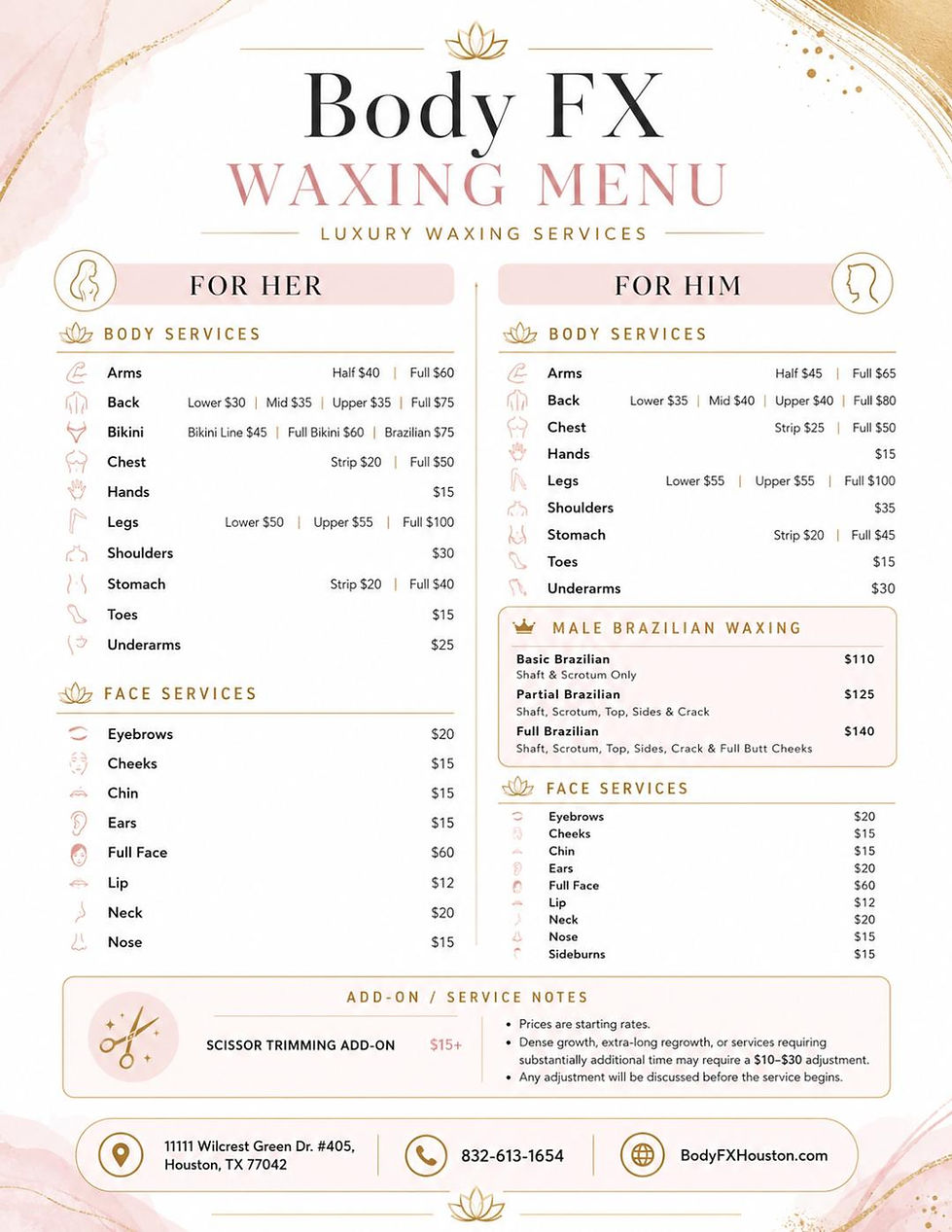 Body FX Waxing Prices