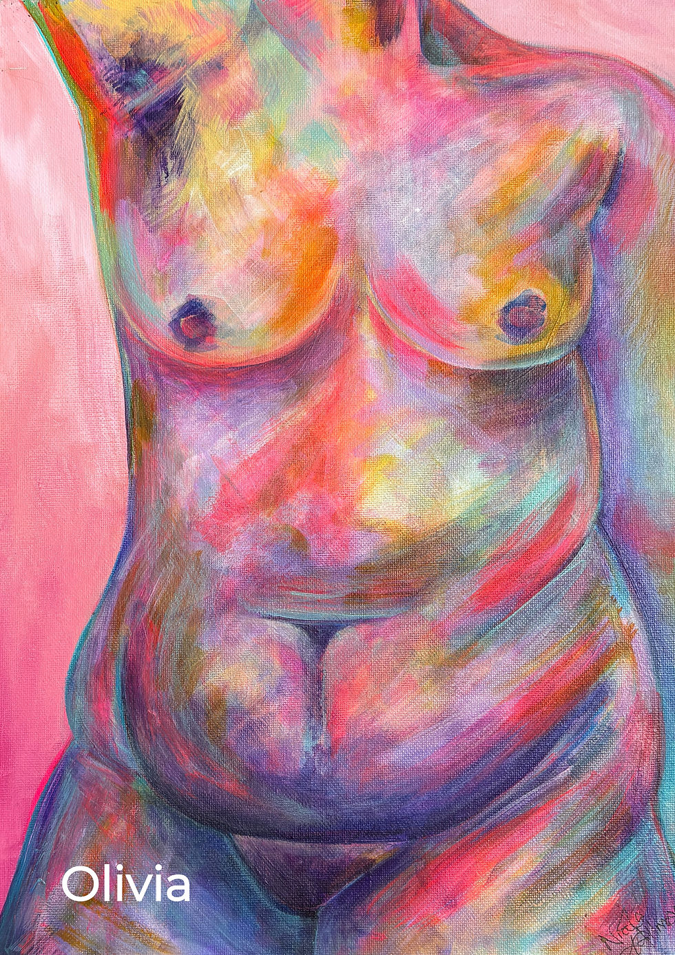Thumbnail: Colorful abstract painting of a torso titled Olivia.