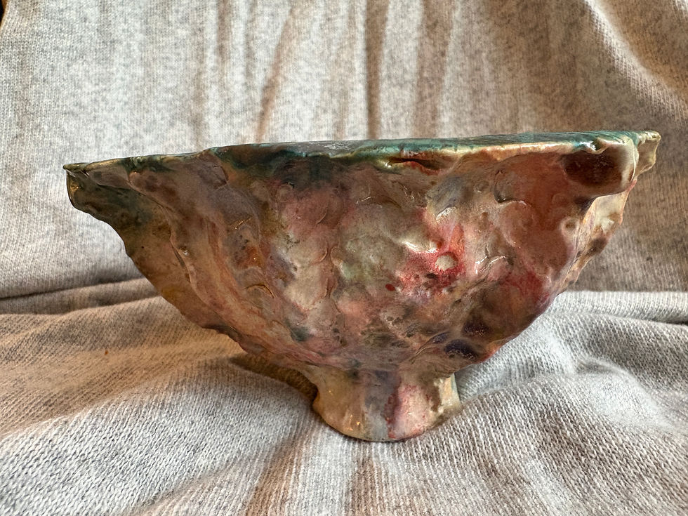 Thumbnail: Handcrafted porcelain wave bowl with pink and brown glaze
