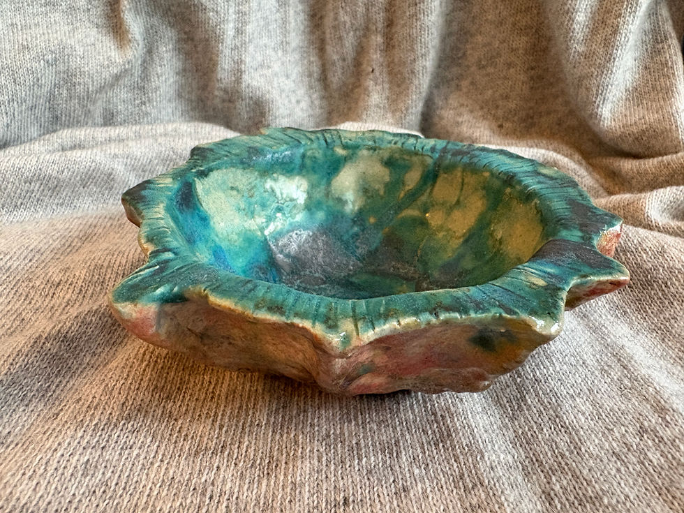 Teal and gold glazed porcelain wave bowl