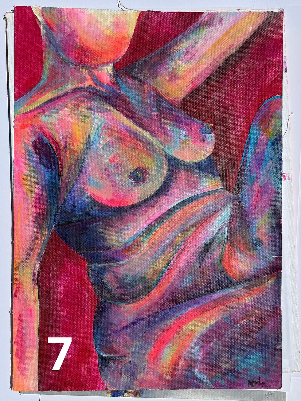 Thumbnail: Colorful abstract painting of a female torso with number 7