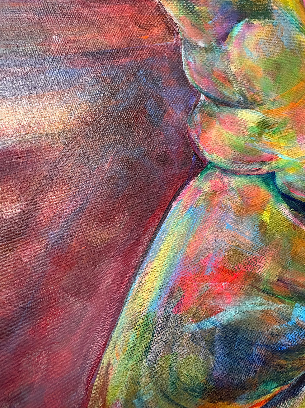 Colorful abstract painting of a medium ceramic bird feeder