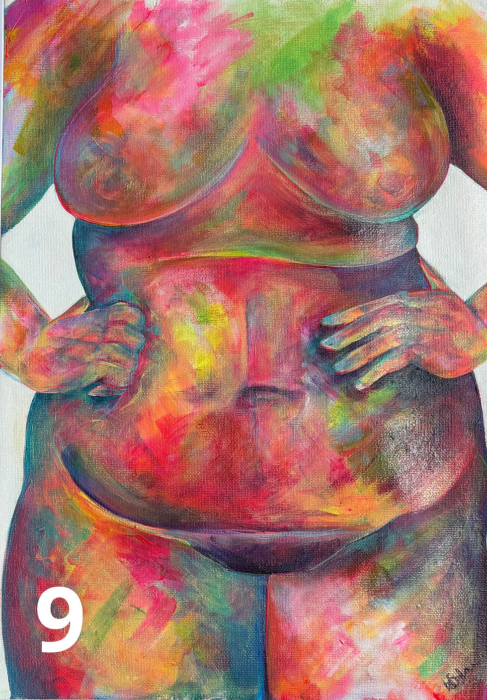 Thumbnail: Colorful abstract painting of a female torso with number 9