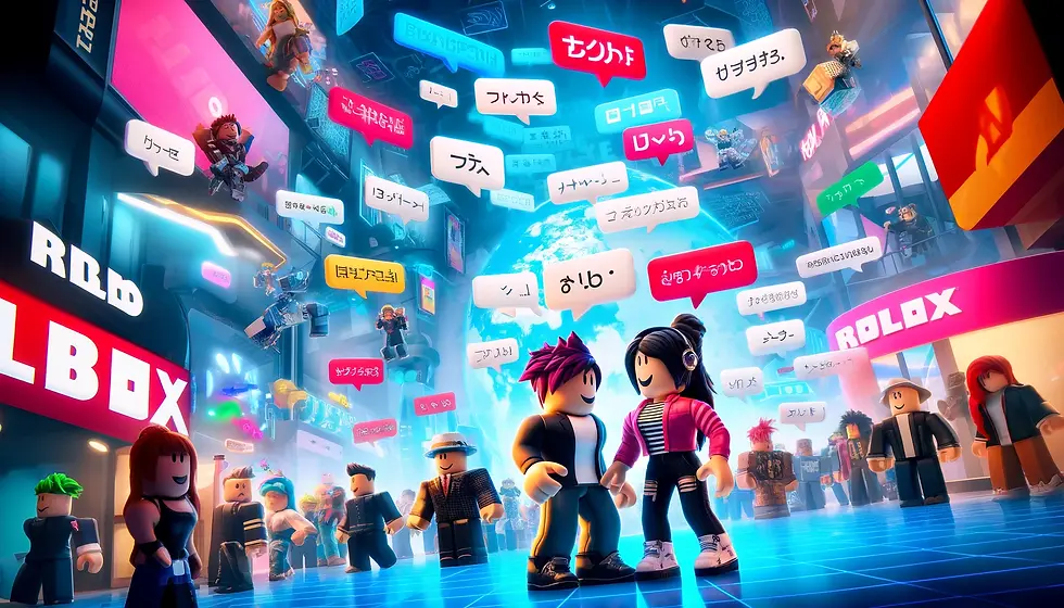 Roblox世界のキャラクターがチャット機能を駆使して互いの言語を翻訳してお話している