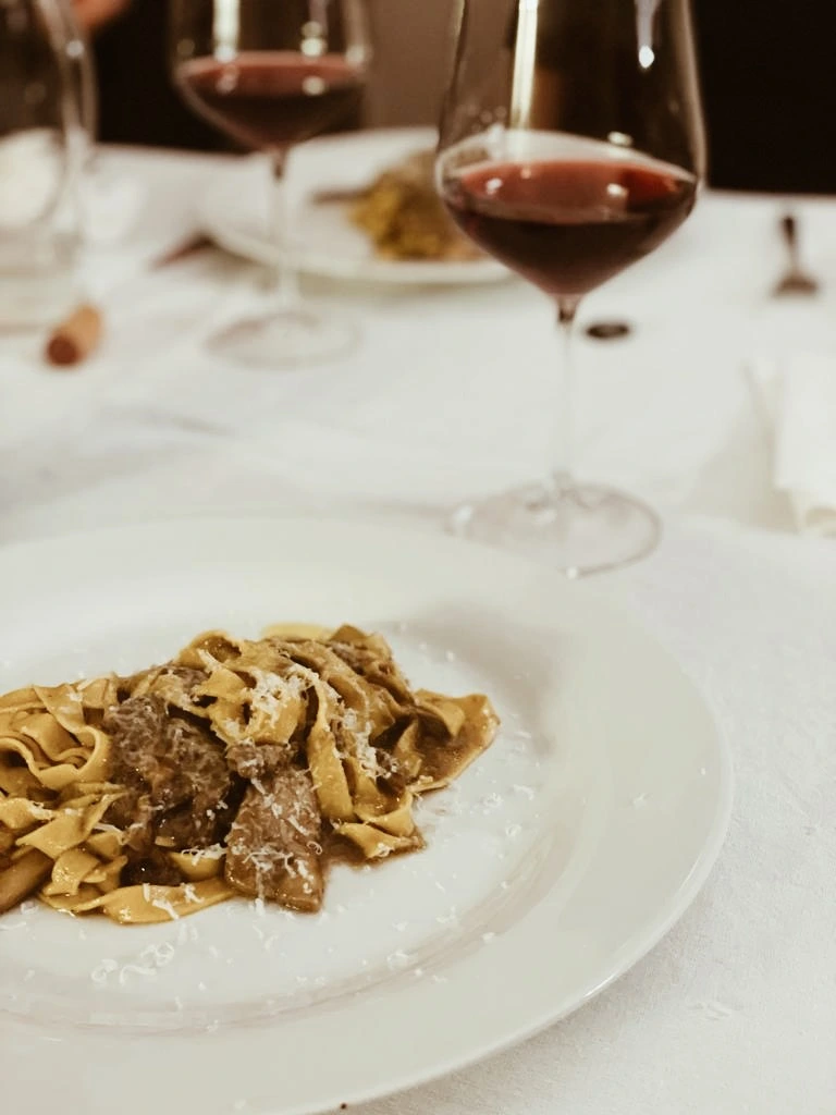 pasta and wine