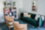 Eye-level view of a calm therapy room with soft lighting