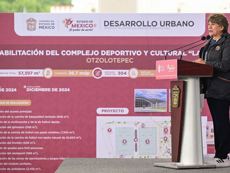 Rehabilitará Gobernadora Delfina Gómez Álvarez el Complejo Deportivo y Cultural “Las Peñas” en Otzolotepec