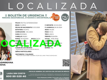 FISCALÍA MEXIQUENSE LOCALIZA EN TIJUANA, BAJA CALIFORNIA A LA ADOLESCENTE DE NACIONALIDAD RUSA K.V.R., REPORTADA COMO DESAPARECIDA EN EL EDOMÉX