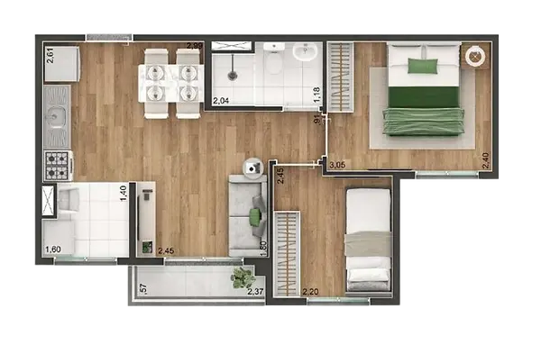 Planta 37m² - renda até 4.554