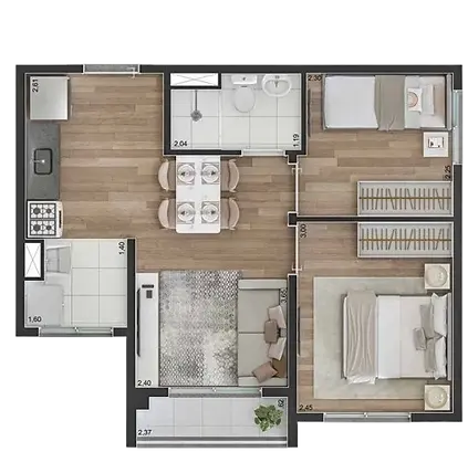 Planta 37m² Ponta Liv Parque do Carmo